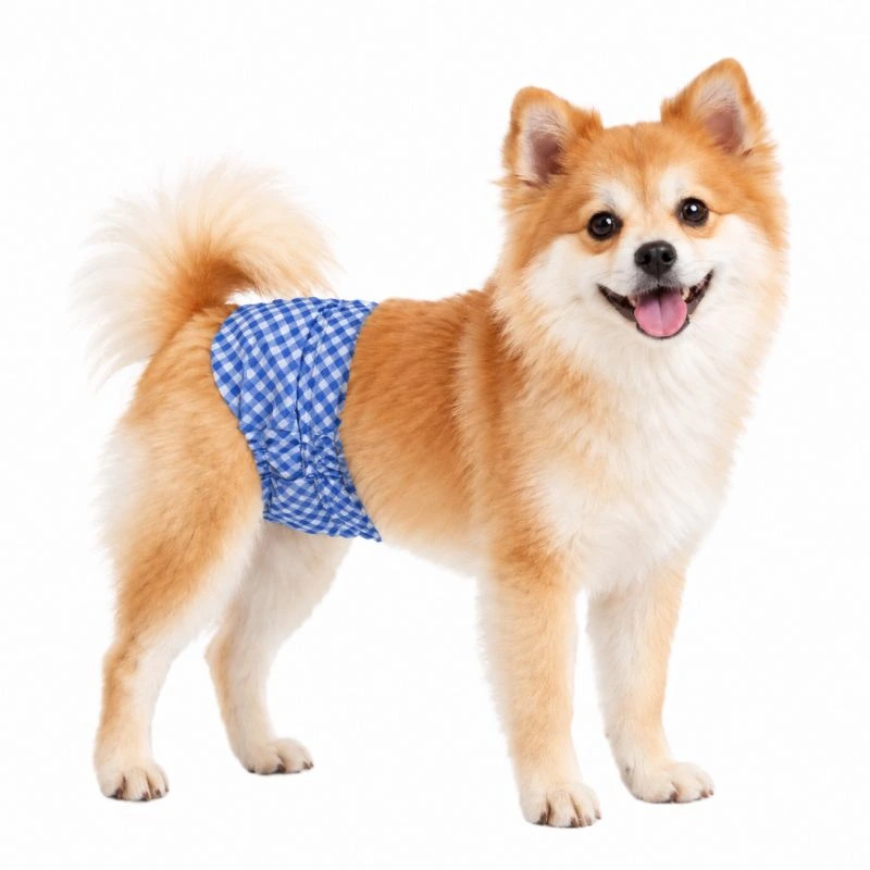 Blue Check Plaid Disposable Male Dog Diapers