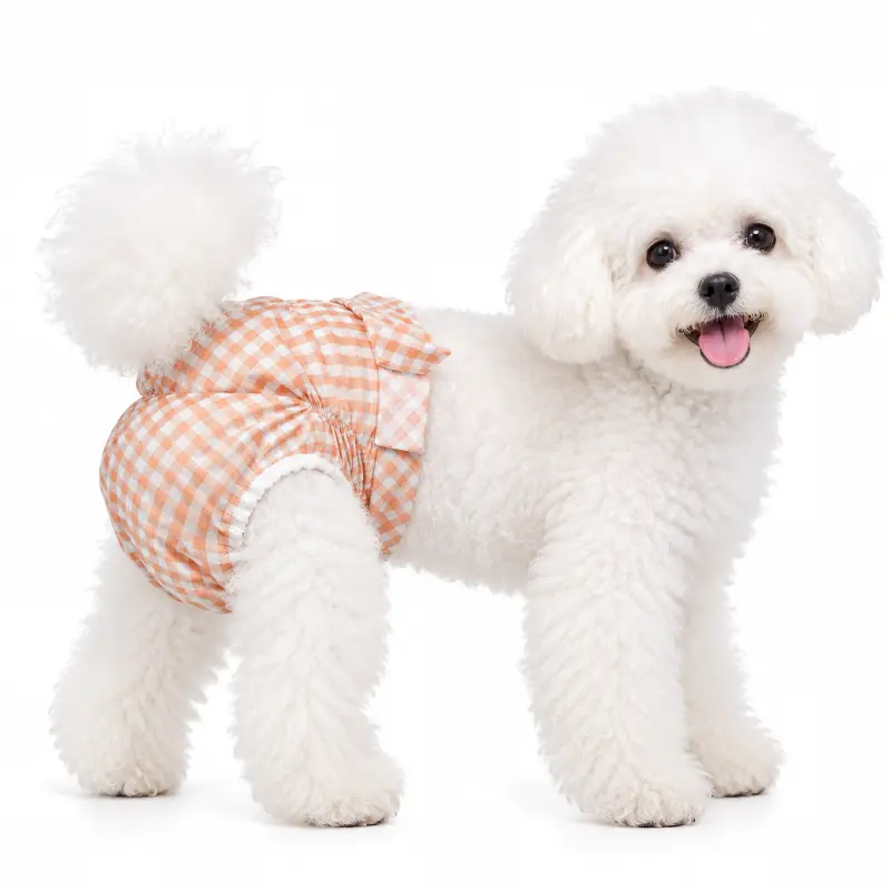 Orange Check Plaid Disposable Female Dog Diapers