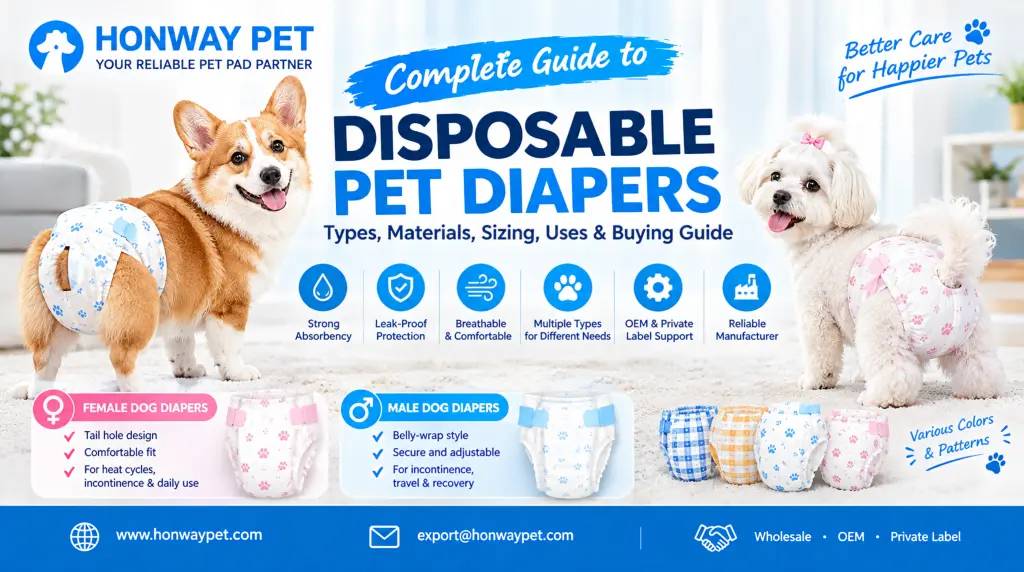 Disposable pet diapers for female and male dogs, featuring absorbent, leak-proof, and comfortable designs
